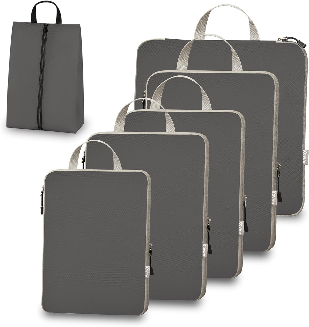 6 Set Compression Packing Cubes for Travel Expandable Packing Organizer Bag | Water-Resistant Suitcase Bags with Shoe Bag, Ultralight Storage Travel Bags for Carry-on Luggage, S M L XL Sizes, Blue