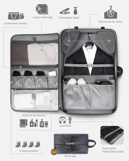 Rolling Garment Bags for Travel, Built-in Hanging Feature, Wheeled Business Suitcase with 17 Inch Laptop Compartment, Lockable Carry on Luggage for Men and Women with Wheels, Black