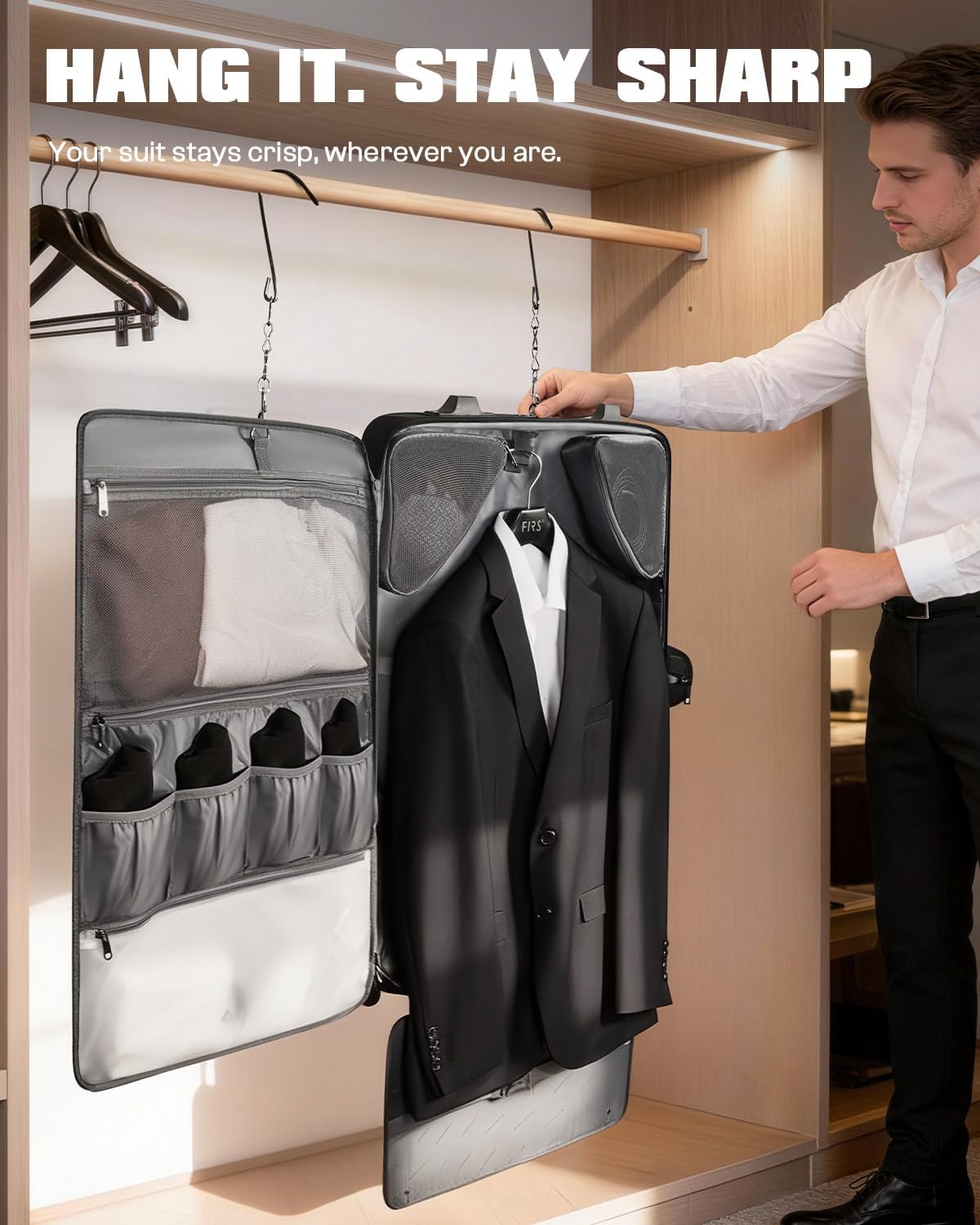 Rolling Garment Bags for Travel, Built-in Hanging Feature, Wheeled Business Suitcase with 17 Inch Laptop Compartment, Lockable Carry on Luggage for Men and Women with Wheels, Black