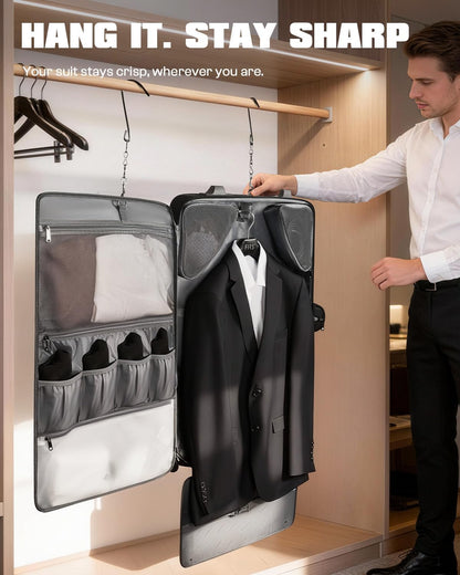 Rolling Garment Bags for Travel, Built-in Hanging Feature, Wheeled Business Suitcase with 17 Inch Laptop Compartment, Lockable Carry on Luggage for Men and Women with Wheels, Black