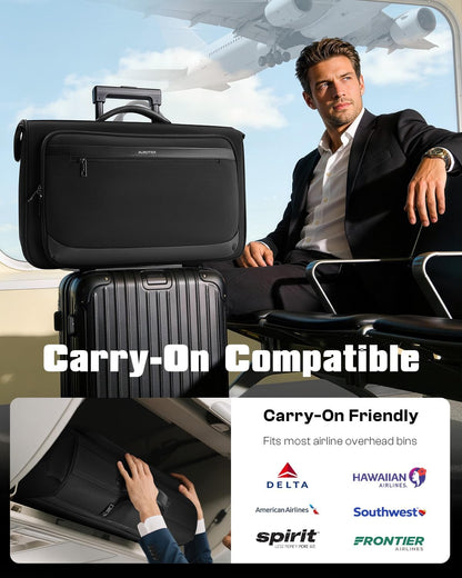 Rolling Garment Bags for Travel, Built-in Hanging Feature, Wheeled Business Suitcase with 17 Inch Laptop Compartment, Lockable Carry on Luggage for Men and Women with Wheels, Black