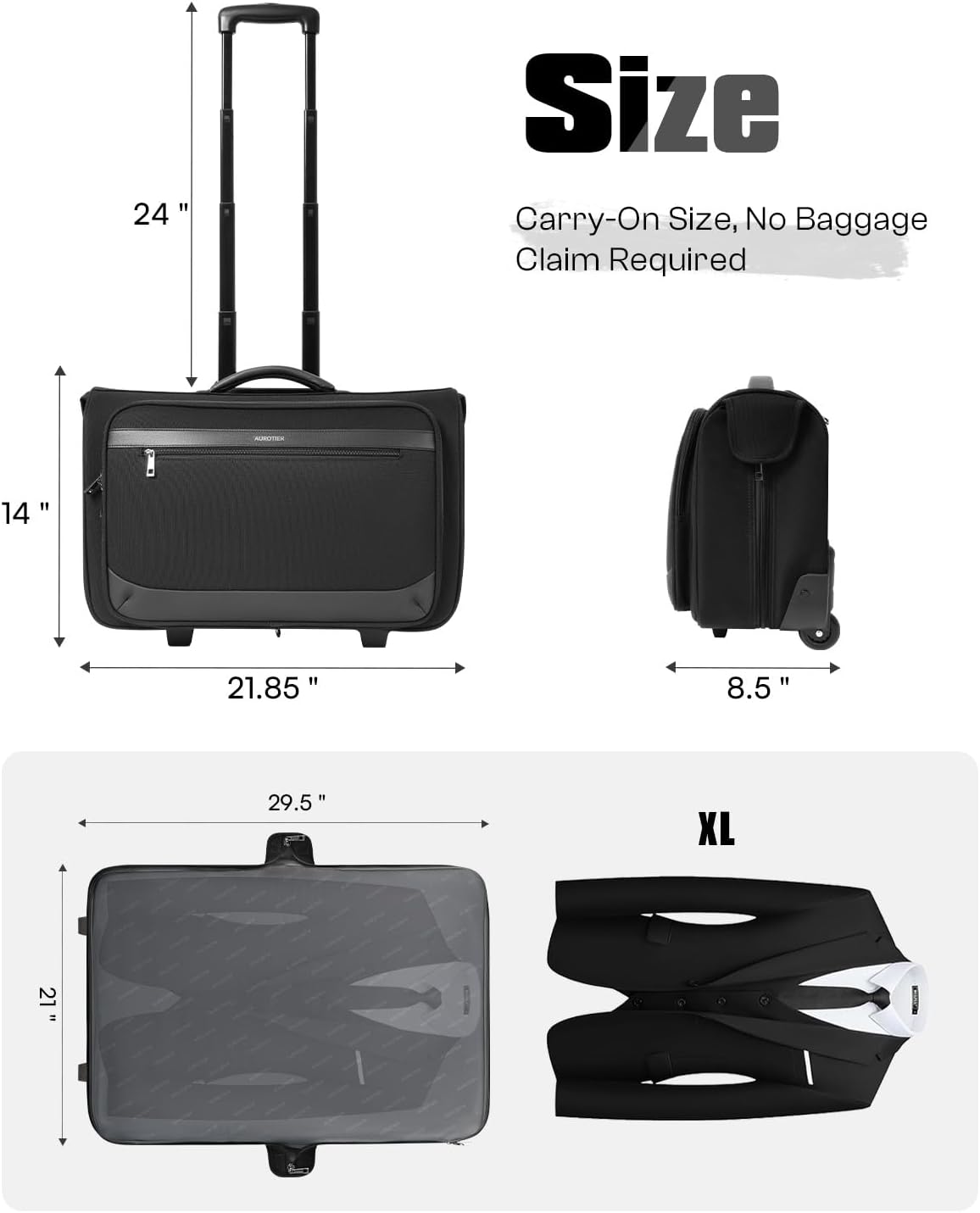 Rolling Garment Bags for Travel, Built-in Hanging Feature, Wheeled Business Suitcase with 17 Inch Laptop Compartment, Lockable Carry on Luggage for Men and Women with Wheels, Black