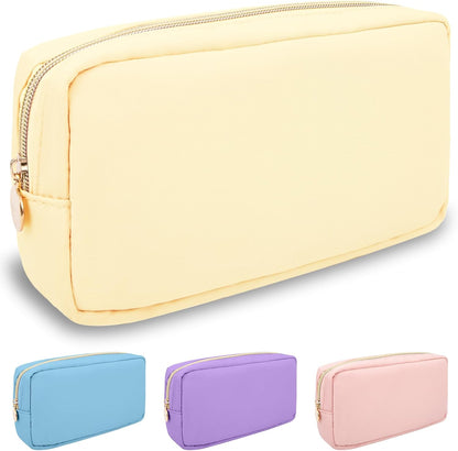 Nylon Large Floral Makeup Organizer Bag, Preppy Big Cute Flower Cosmetic Zipper Pouch Multi-compartment with Dividers, Waterproof Toiletry Make Up Bag Travel Essentials for Women(Light Yellow-Flower)