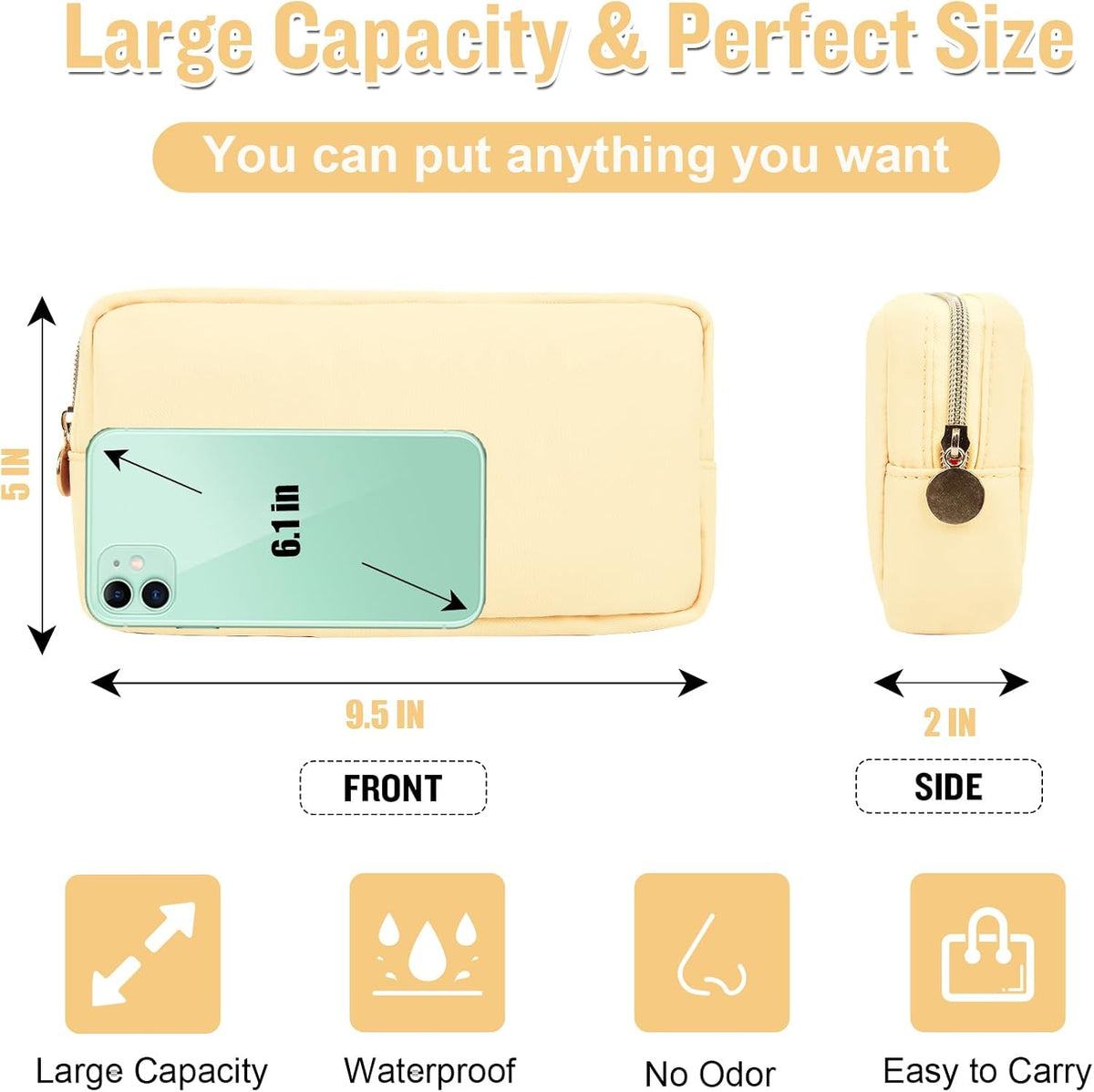 Nylon Large Floral Makeup Organizer Bag, Preppy Big Cute Flower Cosmetic Zipper Pouch Multi-compartment with Dividers, Waterproof Toiletry Make Up Bag Travel Essentials for Women(Light Yellow-Flower)