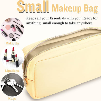 Nylon Large Floral Makeup Organizer Bag, Preppy Big Cute Flower Cosmetic Zipper Pouch Multi-compartment with Dividers, Waterproof Toiletry Make Up Bag Travel Essentials for Women(Light Yellow-Flower)