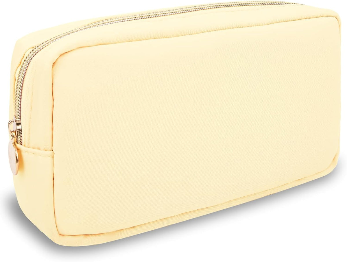 Nylon Large Floral Makeup Organizer Bag, Preppy Big Cute Flower Cosmetic Zipper Pouch Multi-compartment with Dividers, Waterproof Toiletry Make Up Bag Travel Essentials for Women(Light Yellow-Flower)