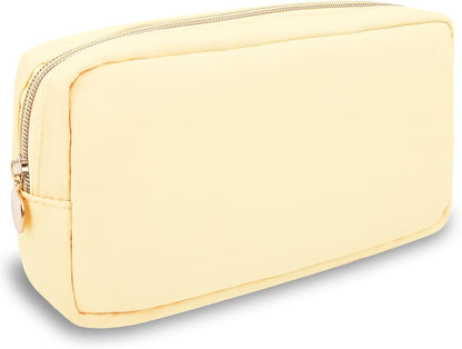 Nylon Large Floral Makeup Organizer Bag, Preppy Big Cute Flower Cosmetic Zipper Pouch Multi-compartment with Dividers, Waterproof Toiletry Make Up Bag Travel Essentials for Women(Light Yellow-Flower)
