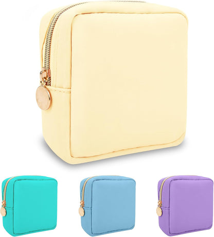 Nylon Large Floral Makeup Organizer Bag, Preppy Big Cute Flower Cosmetic Zipper Pouch Multi-compartment with Dividers, Waterproof Toiletry Make Up Bag Travel Essentials for Women(Light Yellow-Flower)