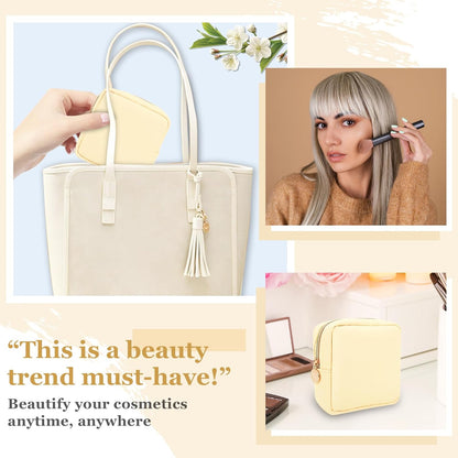 Nylon Large Floral Makeup Organizer Bag, Preppy Big Cute Flower Cosmetic Zipper Pouch Multi-compartment with Dividers, Waterproof Toiletry Make Up Bag Travel Essentials for Women(Light Yellow-Flower)