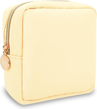 Nylon Large Floral Makeup Organizer Bag, Preppy Big Cute Flower Cosmetic Zipper Pouch Multi-compartment with Dividers, Waterproof Toiletry Make Up Bag Travel Essentials for Women(Light Yellow-Flower)