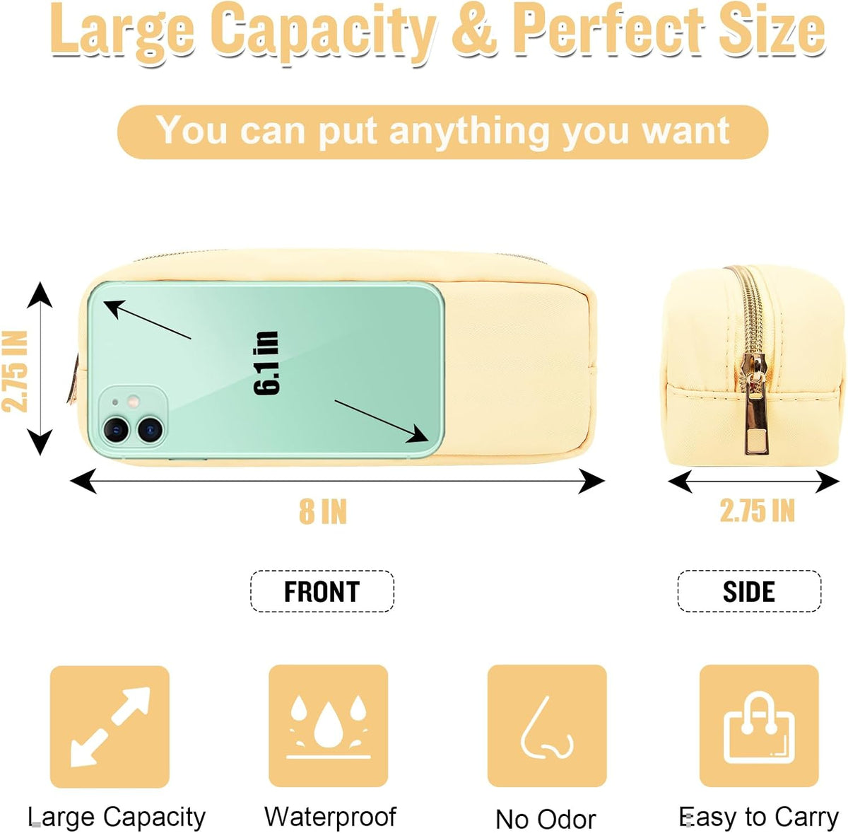 Nylon Large Floral Makeup Organizer Bag, Preppy Big Cute Flower Cosmetic Zipper Pouch Multi-compartment with Dividers, Waterproof Toiletry Make Up Bag Travel Essentials for Women(Light Yellow-Flower)