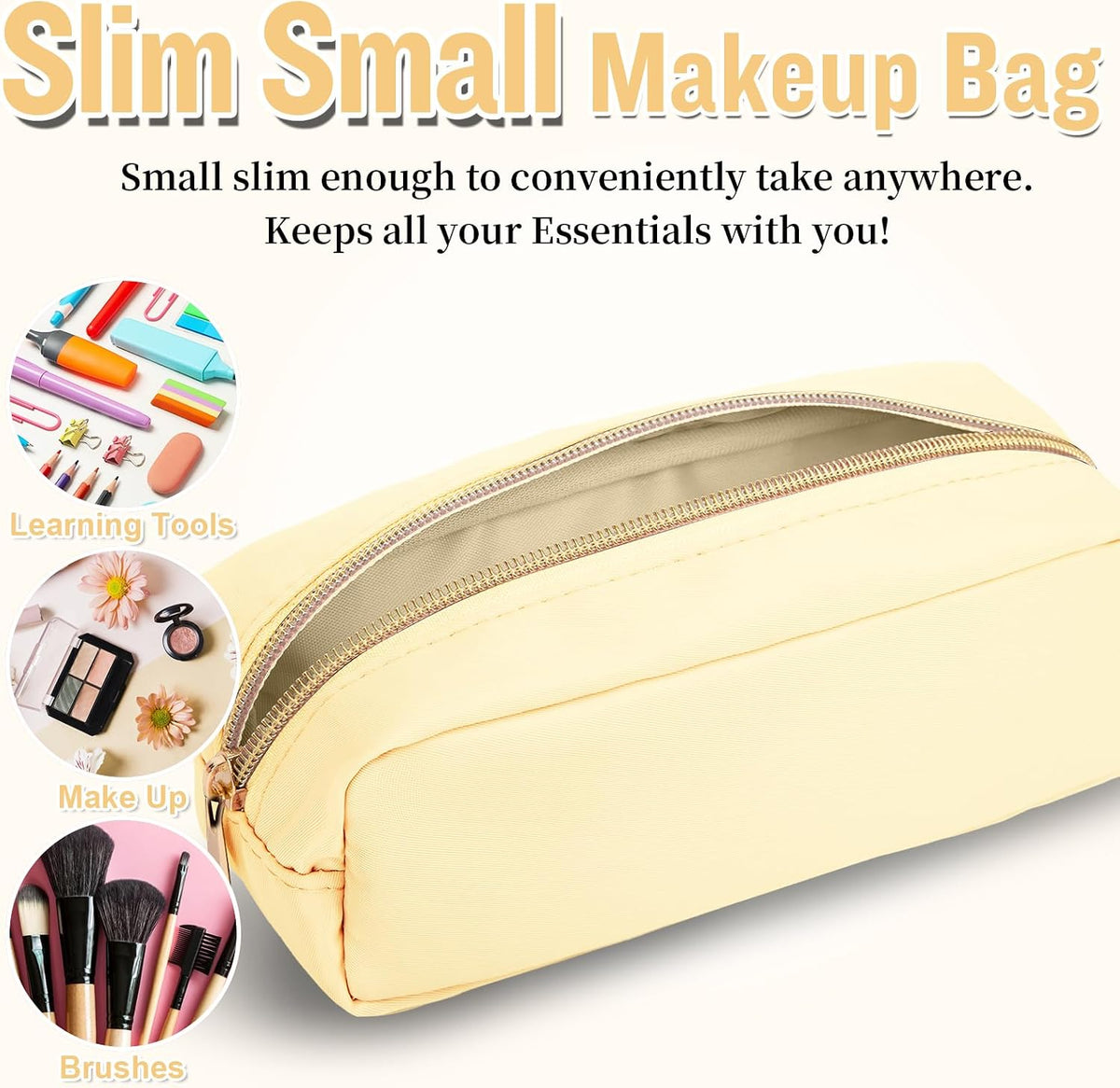 Nylon Large Floral Makeup Organizer Bag, Preppy Big Cute Flower Cosmetic Zipper Pouch Multi-compartment with Dividers, Waterproof Toiletry Make Up Bag Travel Essentials for Women(Light Yellow-Flower)