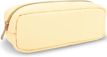 Nylon Large Floral Makeup Organizer Bag, Preppy Big Cute Flower Cosmetic Zipper Pouch Multi-compartment with Dividers, Waterproof Toiletry Make Up Bag Travel Essentials for Women(Light Yellow-Flower)