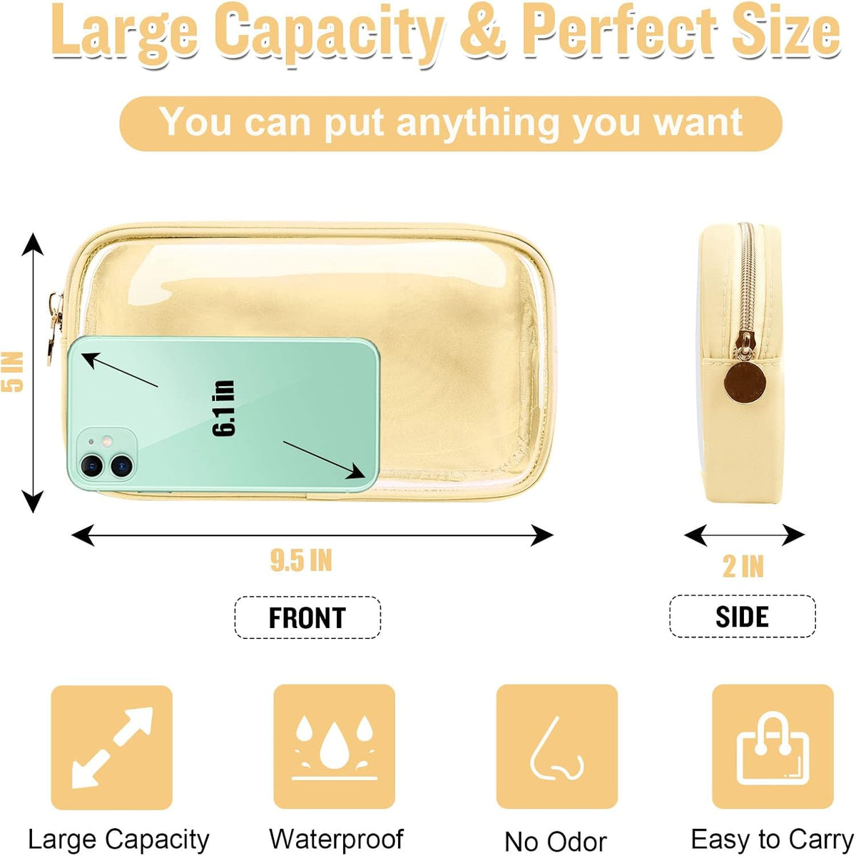 Nylon Large Floral Makeup Organizer Bag, Preppy Big Cute Flower Cosmetic Zipper Pouch Multi-compartment with Dividers, Waterproof Toiletry Make Up Bag Travel Essentials for Women(Light Yellow-Flower)