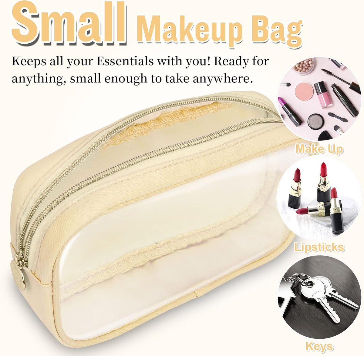 Nylon Large Floral Makeup Organizer Bag, Preppy Big Cute Flower Cosmetic Zipper Pouch Multi-compartment with Dividers, Waterproof Toiletry Make Up Bag Travel Essentials for Women(Light Yellow-Flower)