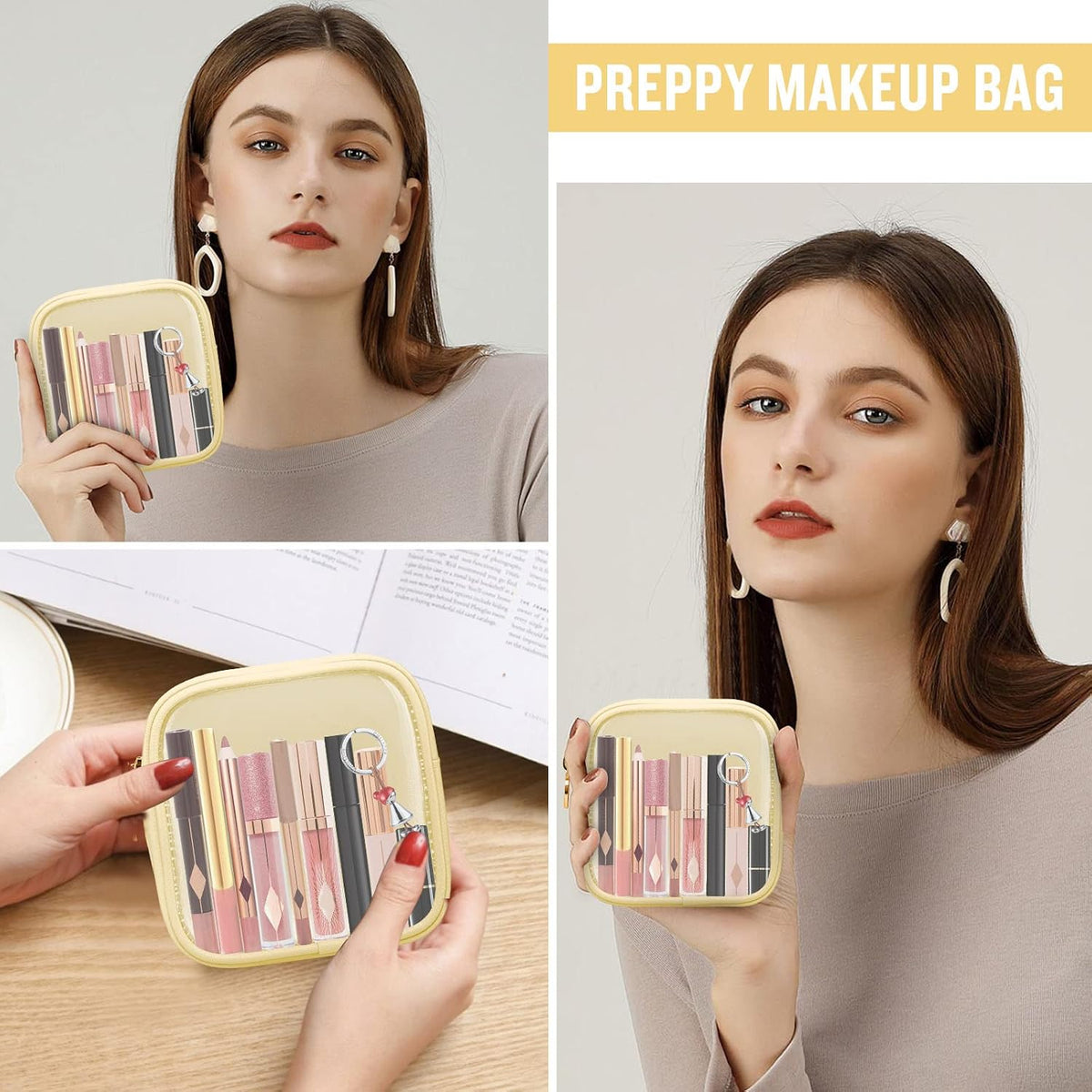 Nylon Large Floral Makeup Organizer Bag, Preppy Big Cute Flower Cosmetic Zipper Pouch Multi-compartment with Dividers, Waterproof Toiletry Make Up Bag Travel Essentials for Women(Light Yellow-Flower)
