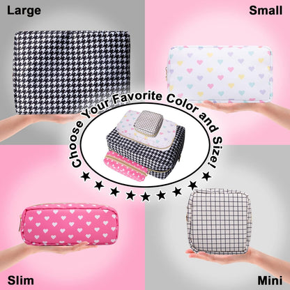Nylon Large Floral Makeup Organizer Bag, Preppy Big Cute Flower Cosmetic Zipper Pouch Multi-compartment with Dividers, Waterproof Toiletry Make Up Bag Travel Essentials for Women(Light Yellow-Flower)