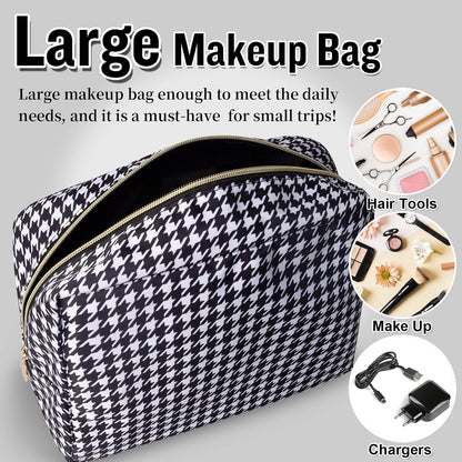 Nylon Large Floral Makeup Organizer Bag, Preppy Big Cute Flower Cosmetic Zipper Pouch Multi-compartment with Dividers, Waterproof Toiletry Make Up Bag Travel Essentials for Women(Light Yellow-Flower)