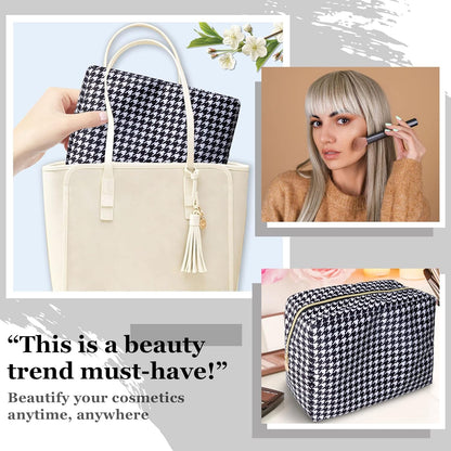 Nylon Large Floral Makeup Organizer Bag, Preppy Big Cute Flower Cosmetic Zipper Pouch Multi-compartment with Dividers, Waterproof Toiletry Make Up Bag Travel Essentials for Women(Light Yellow-Flower)