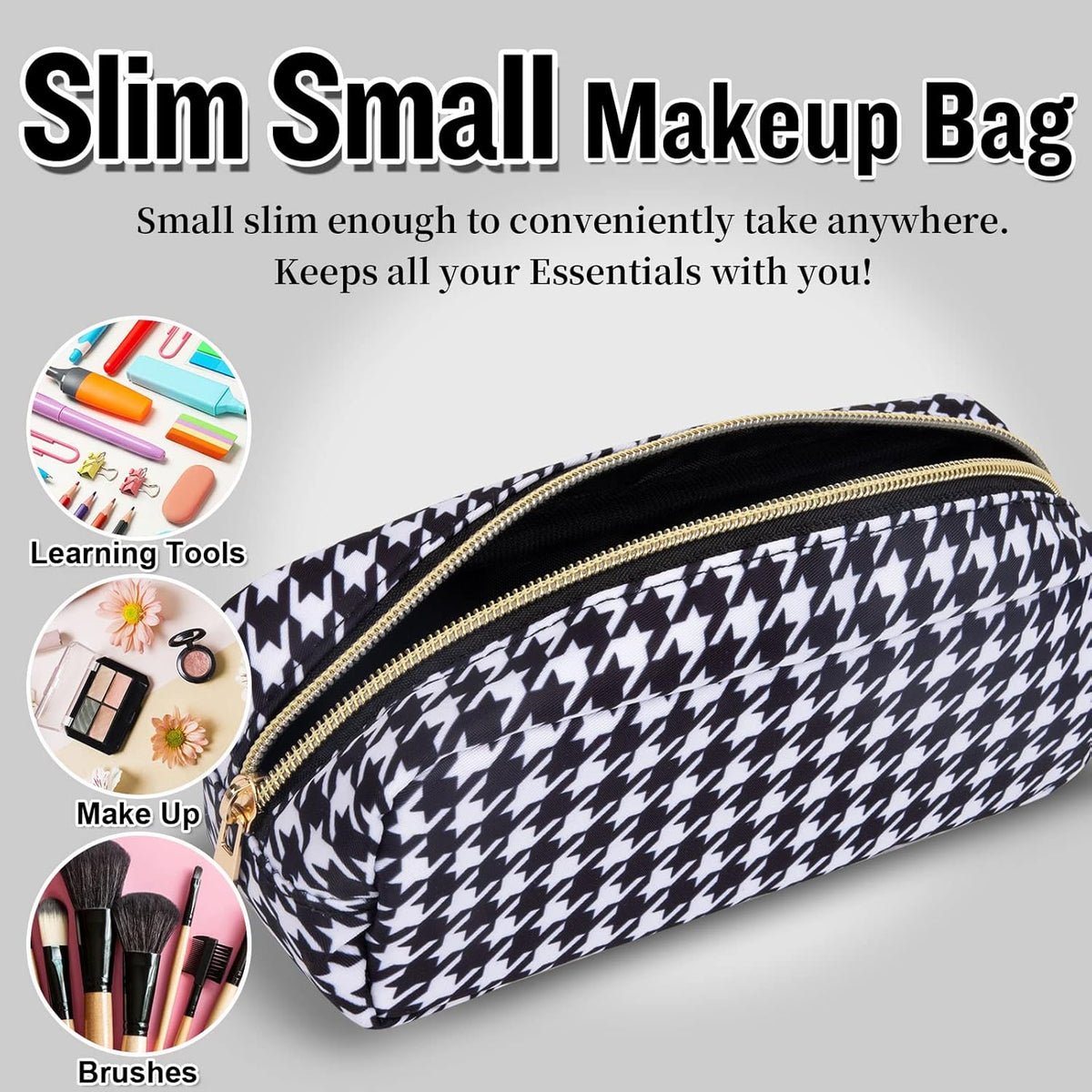 Nylon Large Floral Makeup Organizer Bag, Preppy Big Cute Flower Cosmetic Zipper Pouch Multi-compartment with Dividers, Waterproof Toiletry Make Up Bag Travel Essentials for Women(Light Yellow-Flower)