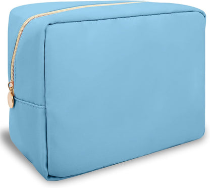 Nylon Large Floral Makeup Organizer Bag, Preppy Big Cute Flower Cosmetic Zipper Pouch Multi-compartment with Dividers, Waterproof Toiletry Make Up Bag Travel Essentials for Women(Light Yellow-Flower)
