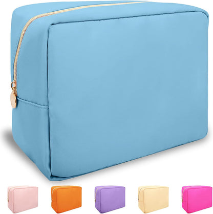 Nylon Large Floral Makeup Organizer Bag, Preppy Big Cute Flower Cosmetic Zipper Pouch Multi-compartment with Dividers, Waterproof Toiletry Make Up Bag Travel Essentials for Women(Light Yellow-Flower)