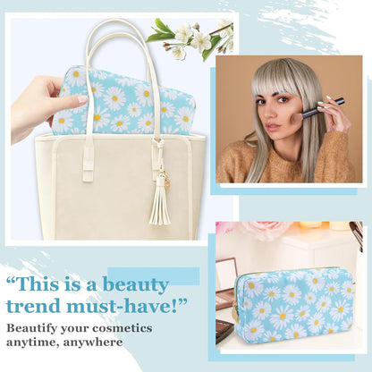 Nylon Large Floral Makeup Organizer Bag, Preppy Big Cute Flower Cosmetic Zipper Pouch Multi-compartment with Dividers, Waterproof Toiletry Make Up Bag Travel Essentials for Women(Light Yellow-Flower)