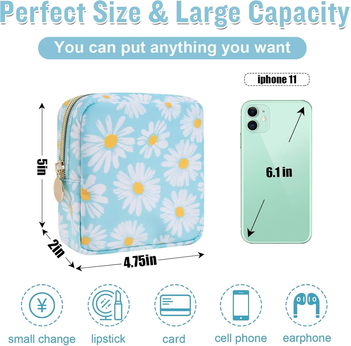 Nylon Large Floral Makeup Organizer Bag, Preppy Big Cute Flower Cosmetic Zipper Pouch Multi-compartment with Dividers, Waterproof Toiletry Make Up Bag Travel Essentials for Women(Light Yellow-Flower)