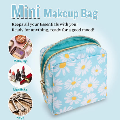 Nylon Large Floral Makeup Organizer Bag, Preppy Big Cute Flower Cosmetic Zipper Pouch Multi-compartment with Dividers, Waterproof Toiletry Make Up Bag Travel Essentials for Women(Light Yellow-Flower)