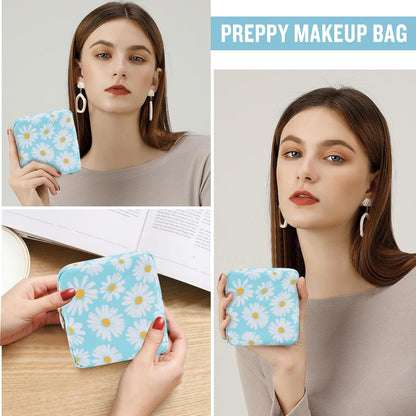 Nylon Large Floral Makeup Organizer Bag, Preppy Big Cute Flower Cosmetic Zipper Pouch Multi-compartment with Dividers, Waterproof Toiletry Make Up Bag Travel Essentials for Women(Light Yellow-Flower)