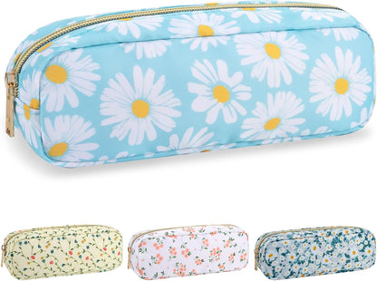 Nylon Large Floral Makeup Organizer Bag, Preppy Big Cute Flower Cosmetic Zipper Pouch Multi-compartment with Dividers, Waterproof Toiletry Make Up Bag Travel Essentials for Women(Light Yellow-Flower)
