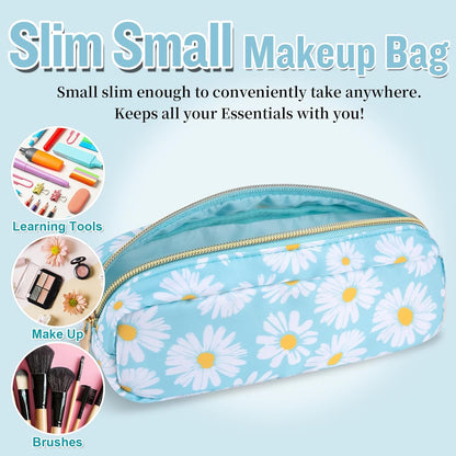 Nylon Large Floral Makeup Organizer Bag, Preppy Big Cute Flower Cosmetic Zipper Pouch Multi-compartment with Dividers, Waterproof Toiletry Make Up Bag Travel Essentials for Women(Light Yellow-Flower)