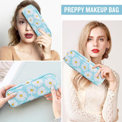 Nylon Large Floral Makeup Organizer Bag, Preppy Big Cute Flower Cosmetic Zipper Pouch Multi-compartment with Dividers, Waterproof Toiletry Make Up Bag Travel Essentials for Women(Light Yellow-Flower)