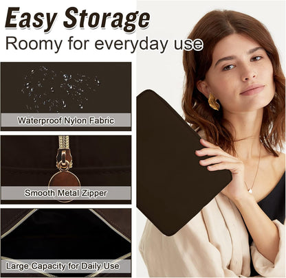 Nylon Large Floral Makeup Organizer Bag, Preppy Big Cute Flower Cosmetic Zipper Pouch Multi-compartment with Dividers, Waterproof Toiletry Make Up Bag Travel Essentials for Women(Light Yellow-Flower)