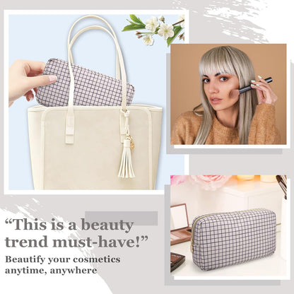 Nylon Large Floral Makeup Organizer Bag, Preppy Big Cute Flower Cosmetic Zipper Pouch Multi-compartment with Dividers, Waterproof Toiletry Make Up Bag Travel Essentials for Women(Light Yellow-Flower)