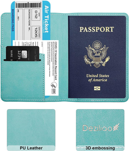 Passport Holder,Passport Holder Card Slots, Passport and Vaccine Card Holder Combo, Cute Passport cover for Women and Men, with Waterproof Rfid Blocking, Passport Travel Wallet(Moss green)