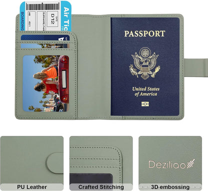 Passport Holder,Passport Holder Card Slots, Passport and Vaccine Card Holder Combo, Cute Passport cover for Women and Men, with Waterproof Rfid Blocking, Passport Travel Wallet(Moss green)
