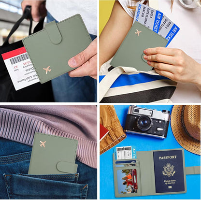 Passport Holder,Passport Holder Card Slots, Passport and Vaccine Card Holder Combo, Cute Passport cover for Women and Men, with Waterproof Rfid Blocking, Passport Travel Wallet(Moss green)
