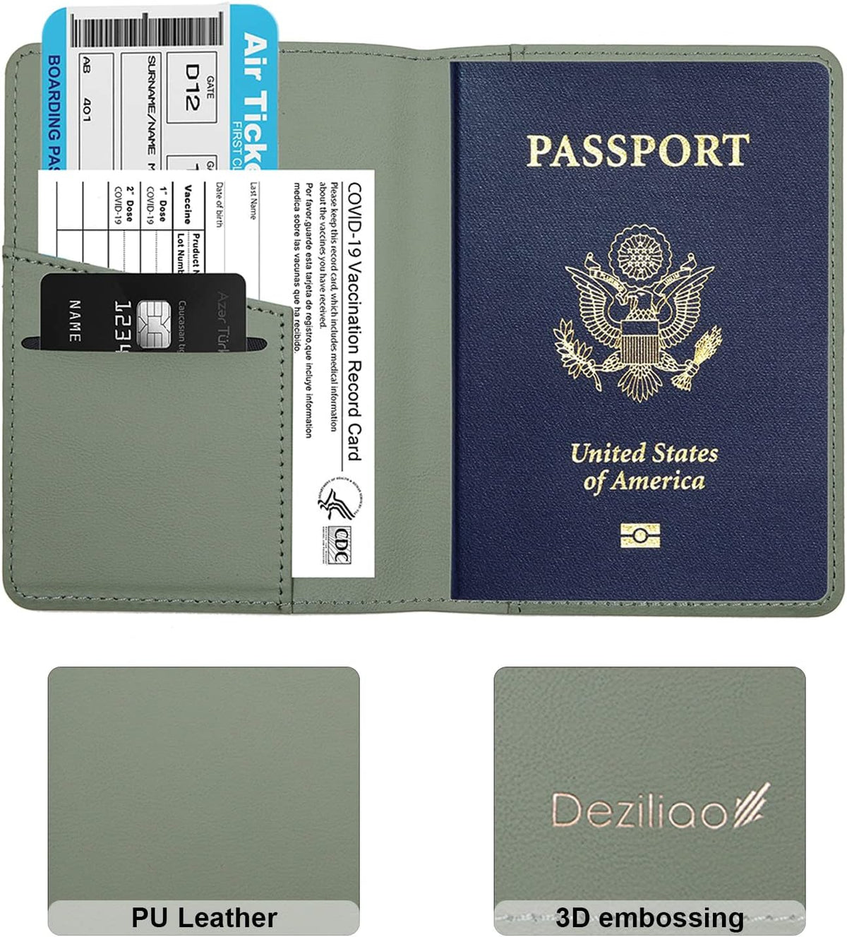 Passport Holder,Passport Holder Card Slots, Passport and Vaccine Card Holder Combo, Cute Passport cover for Women and Men, with Waterproof Rfid Blocking, Passport Travel Wallet(Moss green)