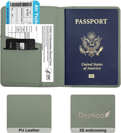 Passport Holder,Passport Holder Card Slots, Passport and Vaccine Card Holder Combo, Cute Passport cover for Women and Men, with Waterproof Rfid Blocking, Passport Travel Wallet(Moss green)