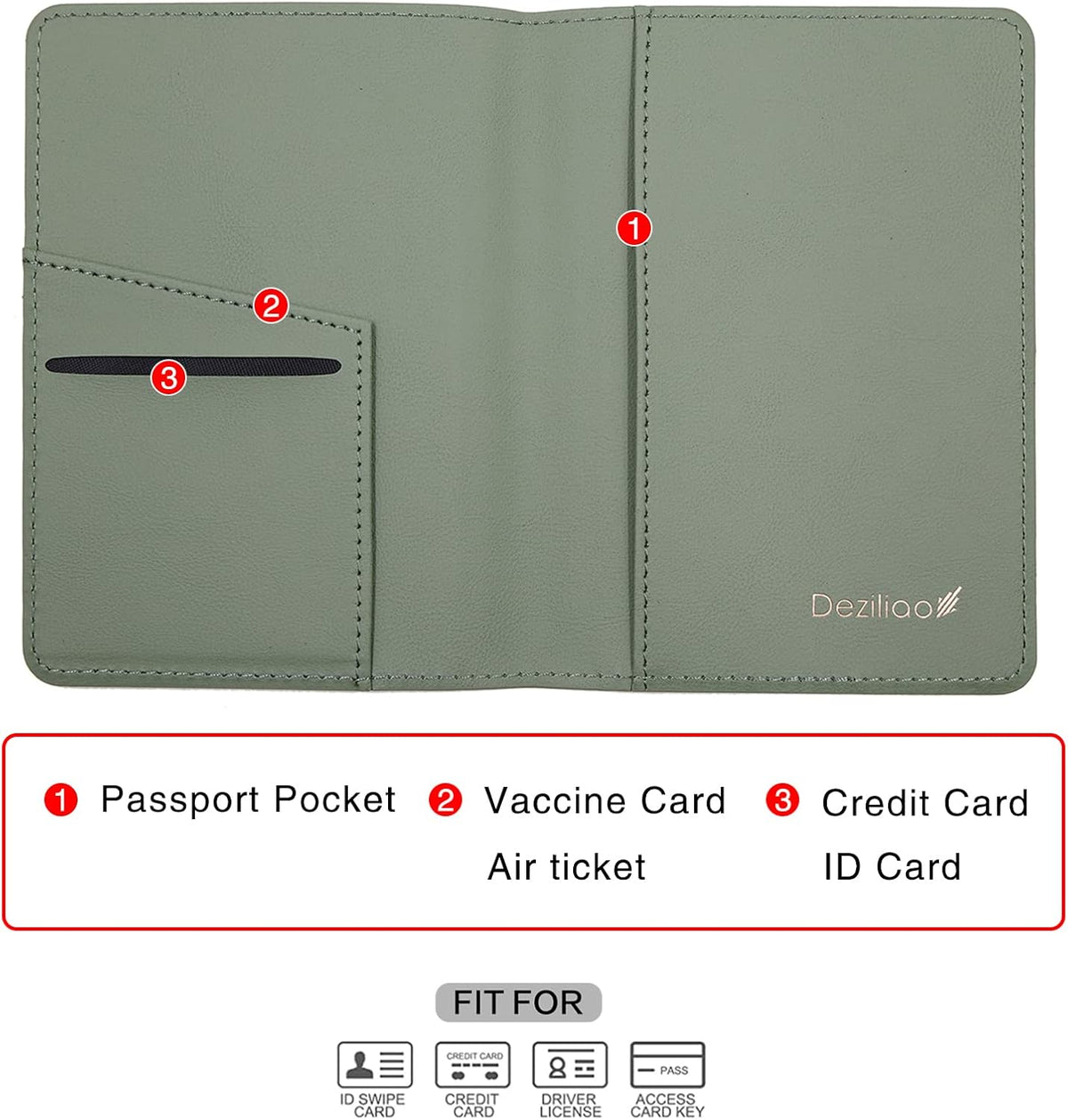 Passport Holder,Passport Holder Card Slots, Passport and Vaccine Card Holder Combo, Cute Passport cover for Women and Men, with Waterproof Rfid Blocking, Passport Travel Wallet(Moss green)