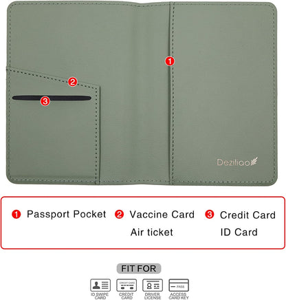 Passport Holder,Passport Holder Card Slots, Passport and Vaccine Card Holder Combo, Cute Passport cover for Women and Men, with Waterproof Rfid Blocking, Passport Travel Wallet(Moss green)