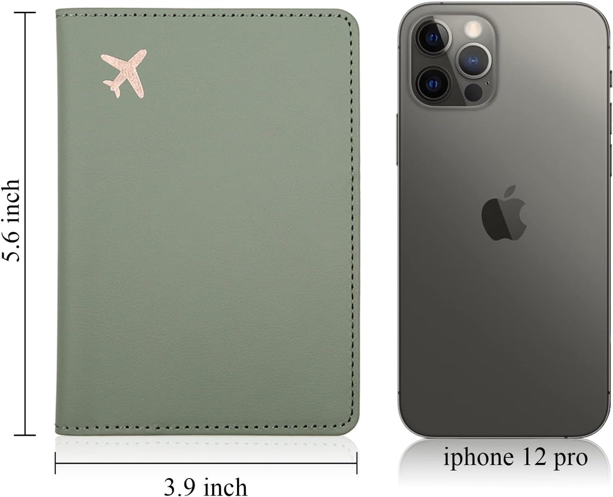 Passport Holder,Passport Holder Card Slots, Passport and Vaccine Card Holder Combo, Cute Passport cover for Women and Men, with Waterproof Rfid Blocking, Passport Travel Wallet(Moss green)