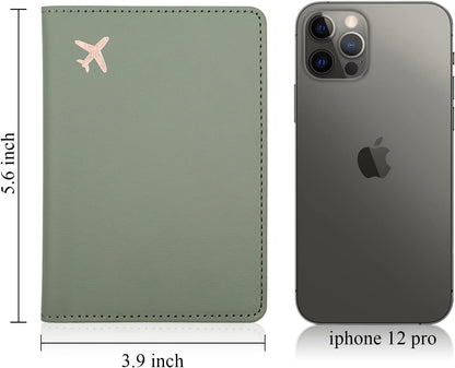 Passport Holder,Passport Holder Card Slots, Passport and Vaccine Card Holder Combo, Cute Passport cover for Women and Men, with Waterproof Rfid Blocking, Passport Travel Wallet(Moss green)