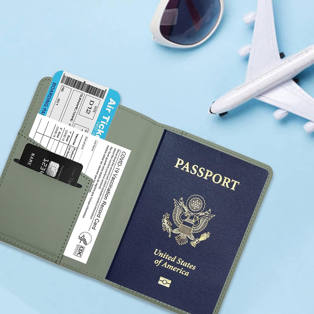 Passport Holder,Passport Holder Card Slots, Passport and Vaccine Card Holder Combo, Cute Passport cover for Women and Men, with Waterproof Rfid Blocking, Passport Travel Wallet(Moss green)
