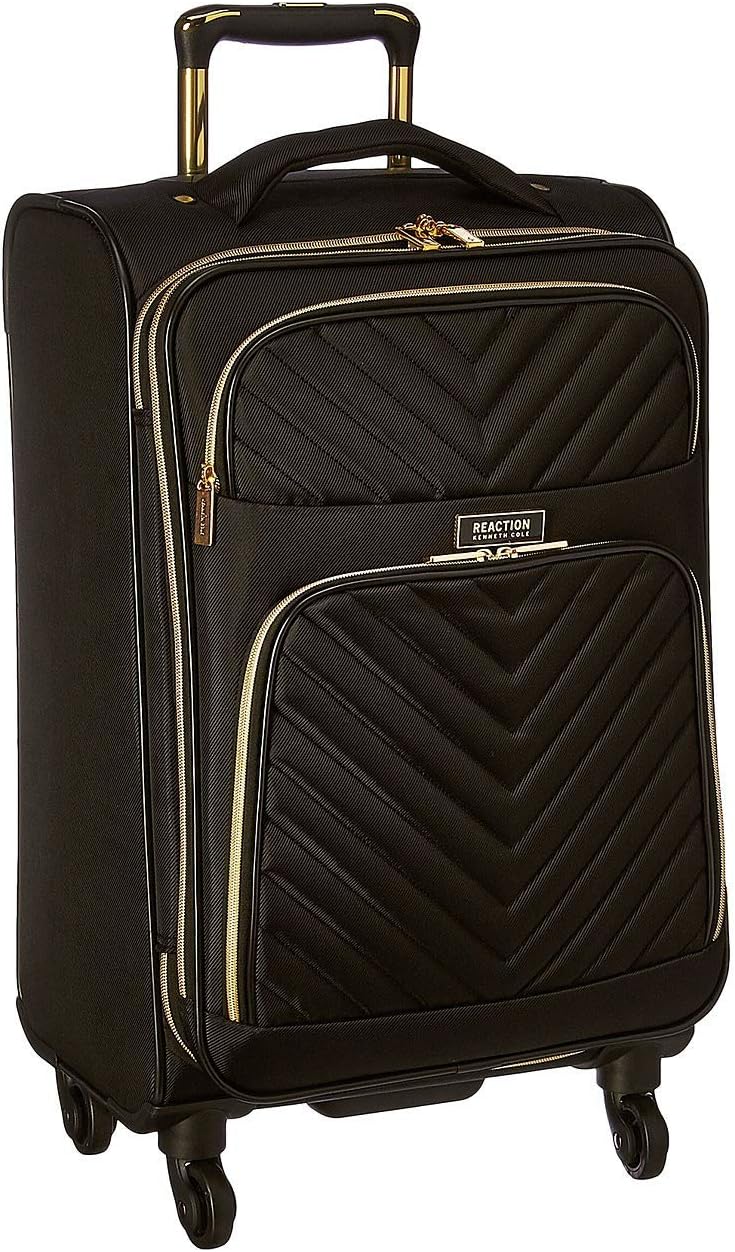 REACTION Chelsea 2-Piece Bundle - 20" Chevron Expandable 8-Wheel Carry-On Suitcase & Matching 15" Laptop Tote Bag, Black