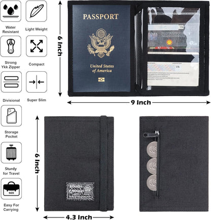 Rough Enough Passport Wallet, Holds 4 Passports, Cordura Black | For international travel, family.Slim design fits passport, Heavy-duty nylon fabric with YKK zipper, Compact lightweight