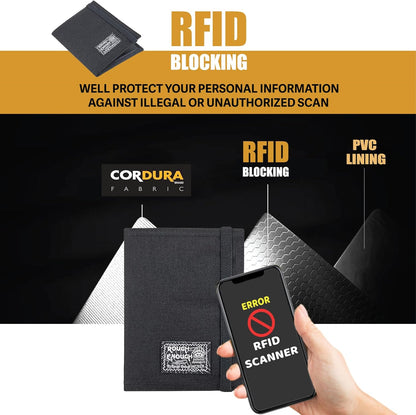 Rough Enough Passport Wallet, Holds 4 Passports, Cordura Black | For international travel, family.Slim design fits passport, Heavy-duty nylon fabric with YKK zipper, Compact lightweight