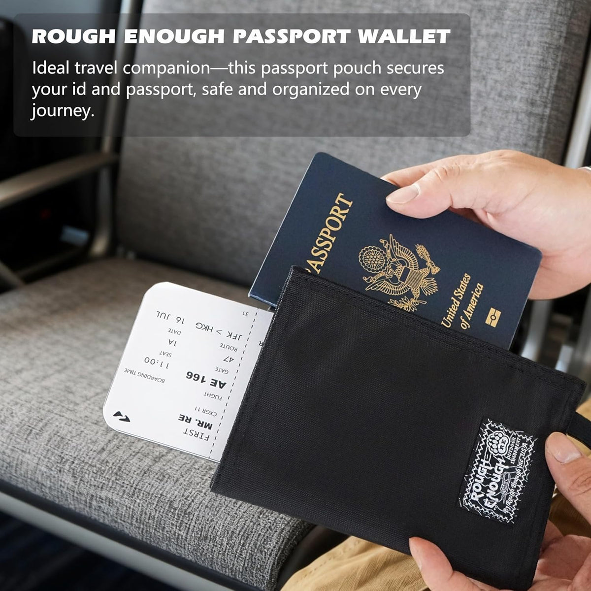 Rough Enough Passport Wallet, Holds 4 Passports, Cordura Black | For international travel, family.Slim design fits passport, Heavy-duty nylon fabric with YKK zipper, Compact lightweight