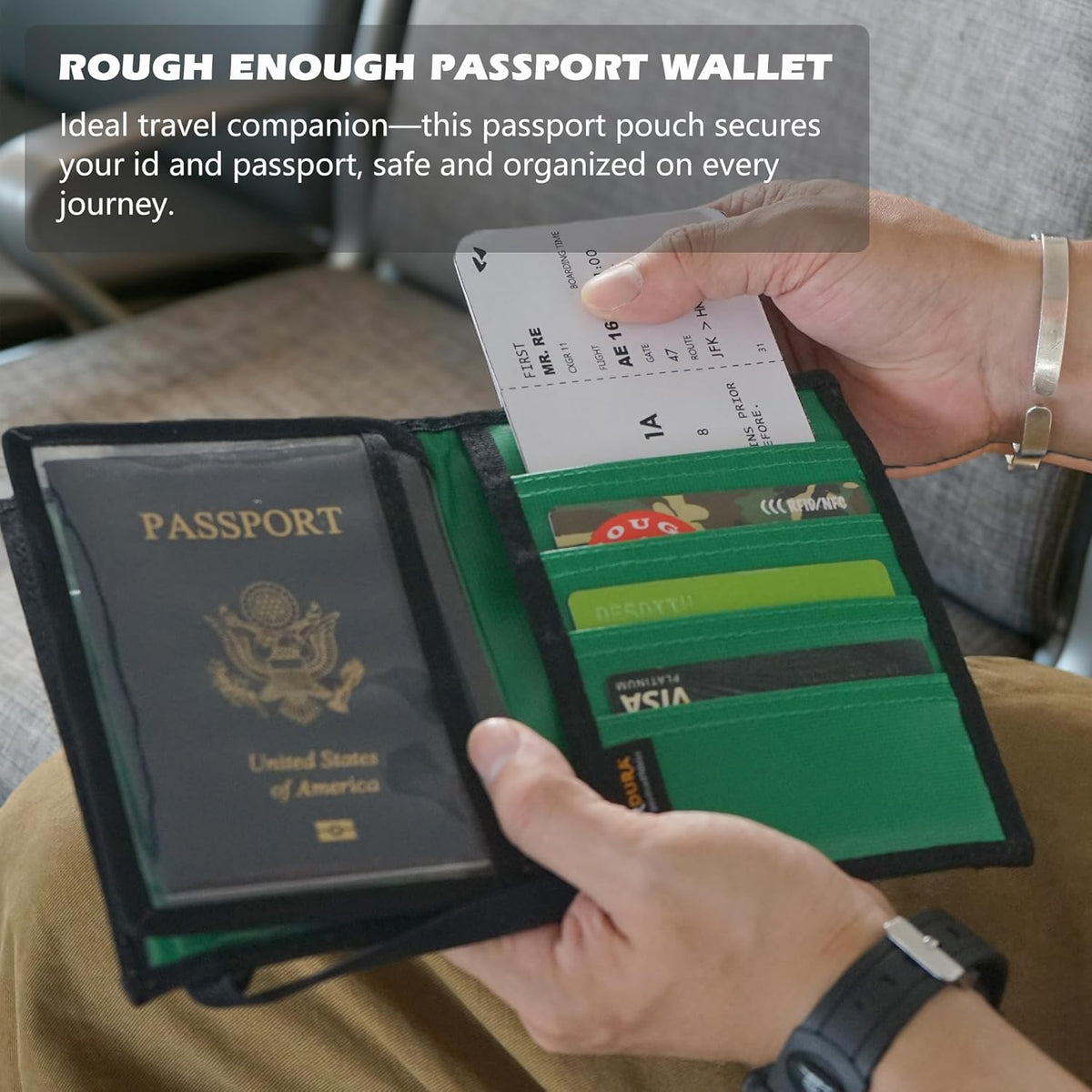 Rough Enough Passport Wallet, Holds 4 Passports, Cordura Black | For international travel, family.Slim design fits passport, Heavy-duty nylon fabric with YKK zipper, Compact lightweight